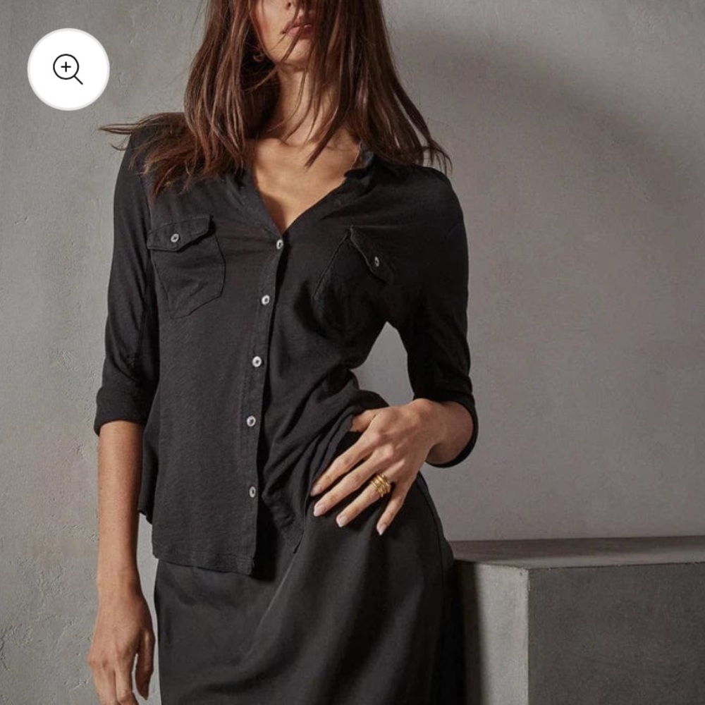 NWT James Perse Black Cotton Slub Button Down Shirt - Size 4